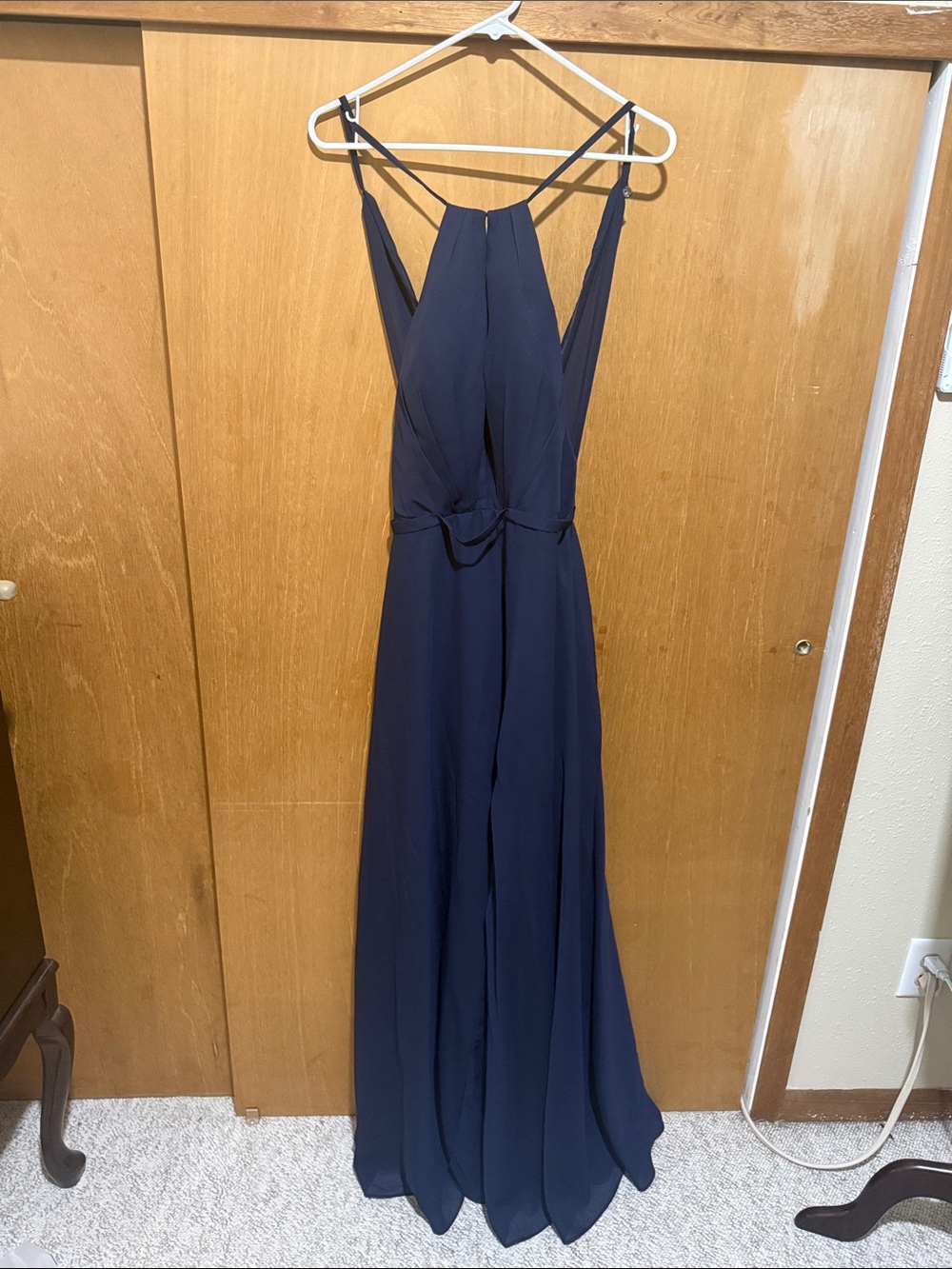 Strappy Navy Blue Strapless Evening Maxi Dress